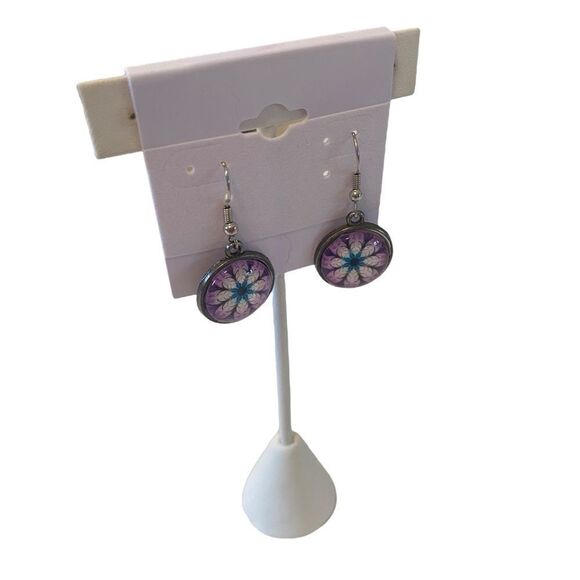 Funky Colorful Dangle Earrings in Purple & Green. - Picture 2 of 6